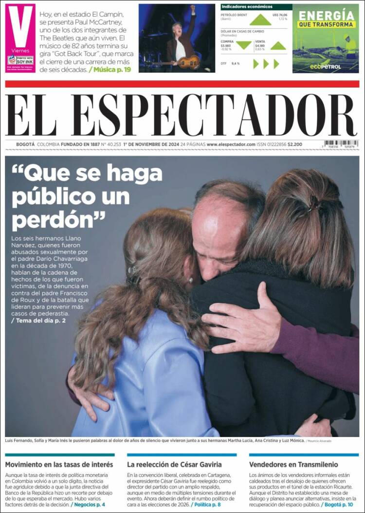 Portada de El Espectador (Colombia)