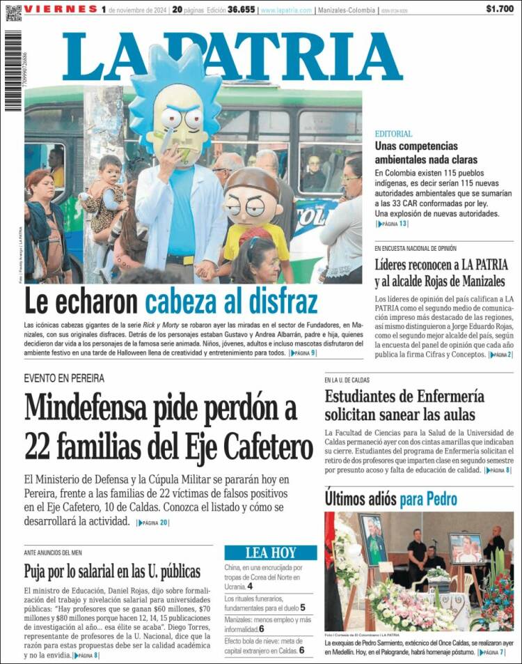 Portada de La Patria (Colombia)