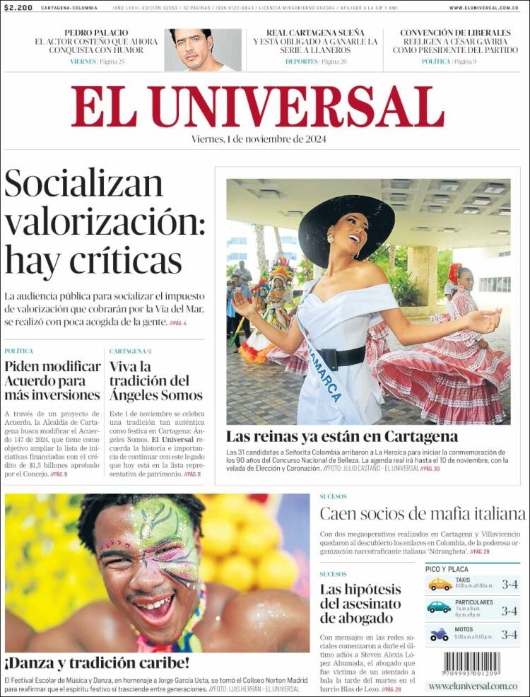 Portada de El Universal (Colombia)