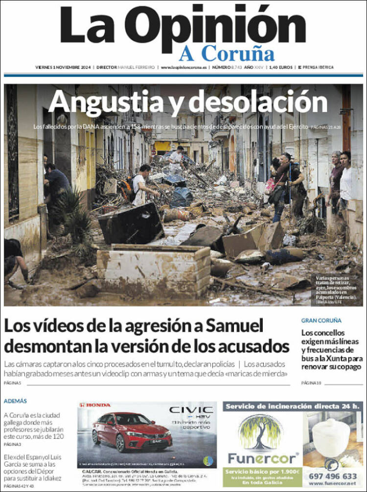 Portada de La Opinión de A Coruña (España)