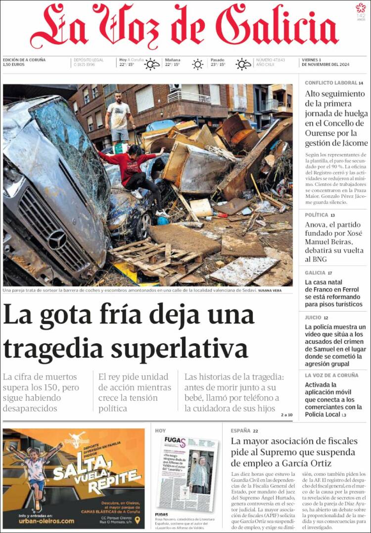 Portada de La Voz de Galicia (España)