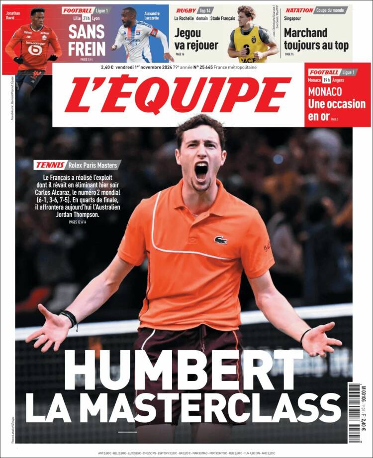 Portada de L'Equipe (Francia)