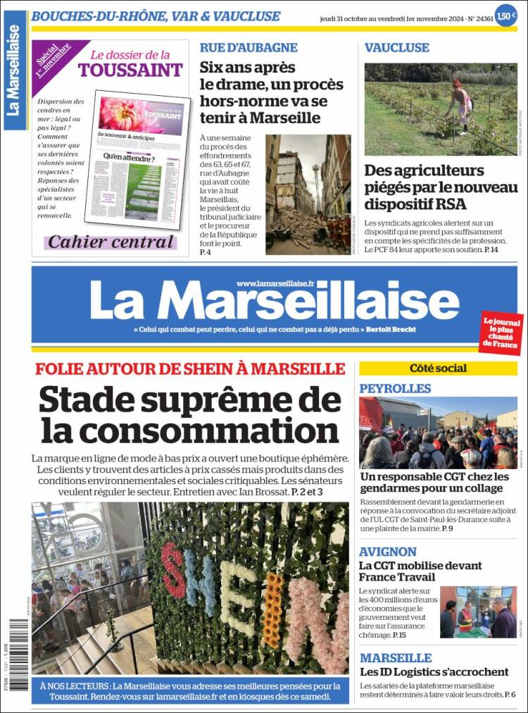 Portada de La Marseillaise (Francia)