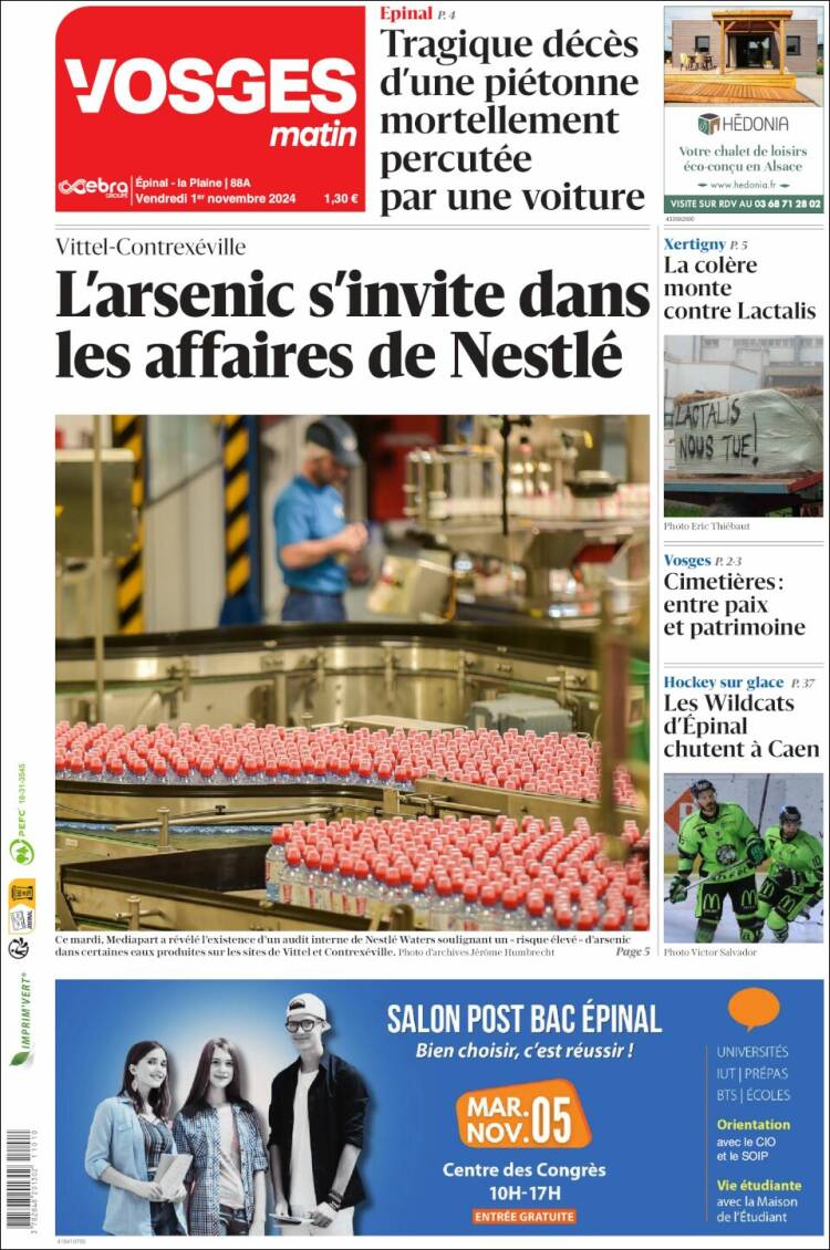 Portada de Vosges Matin (Francia)