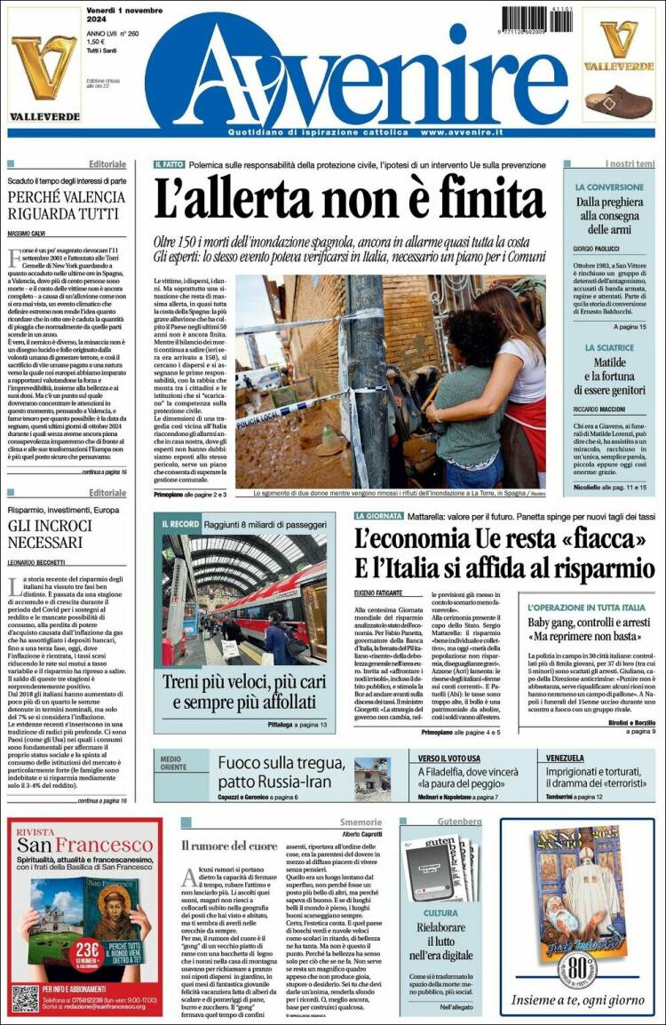 Portada de Avvenire (Italia)