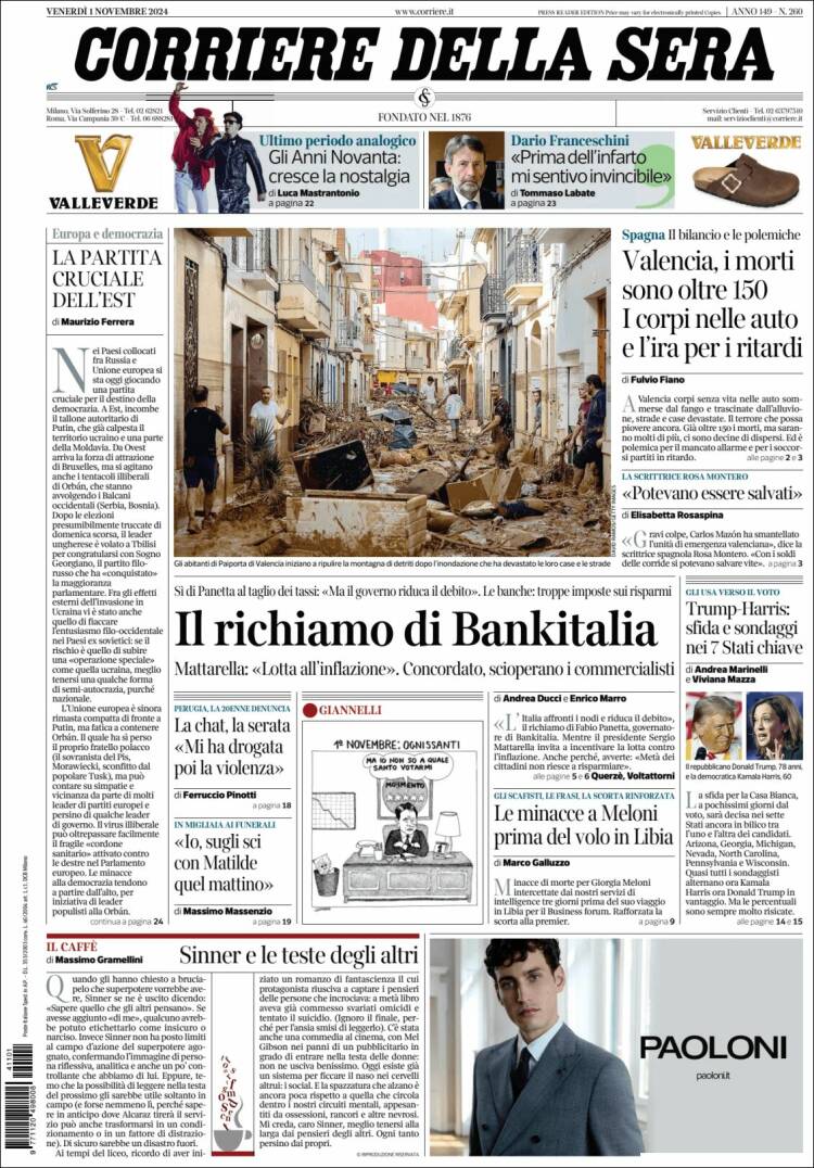 Portada de Corriere della Sera (Italia)