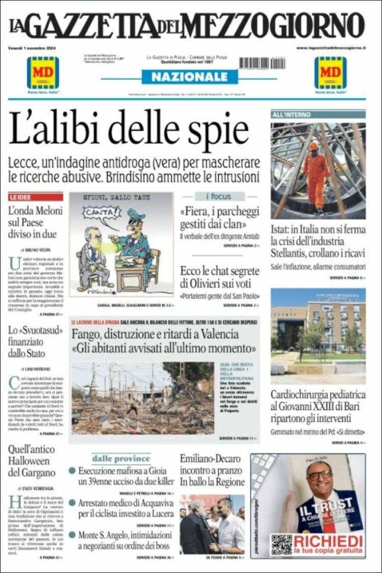 Portada de La Gazzetta del Mezzogiorno (Italia)