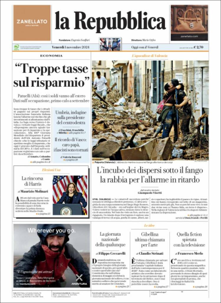 Portada de La Repubblica (Italia)