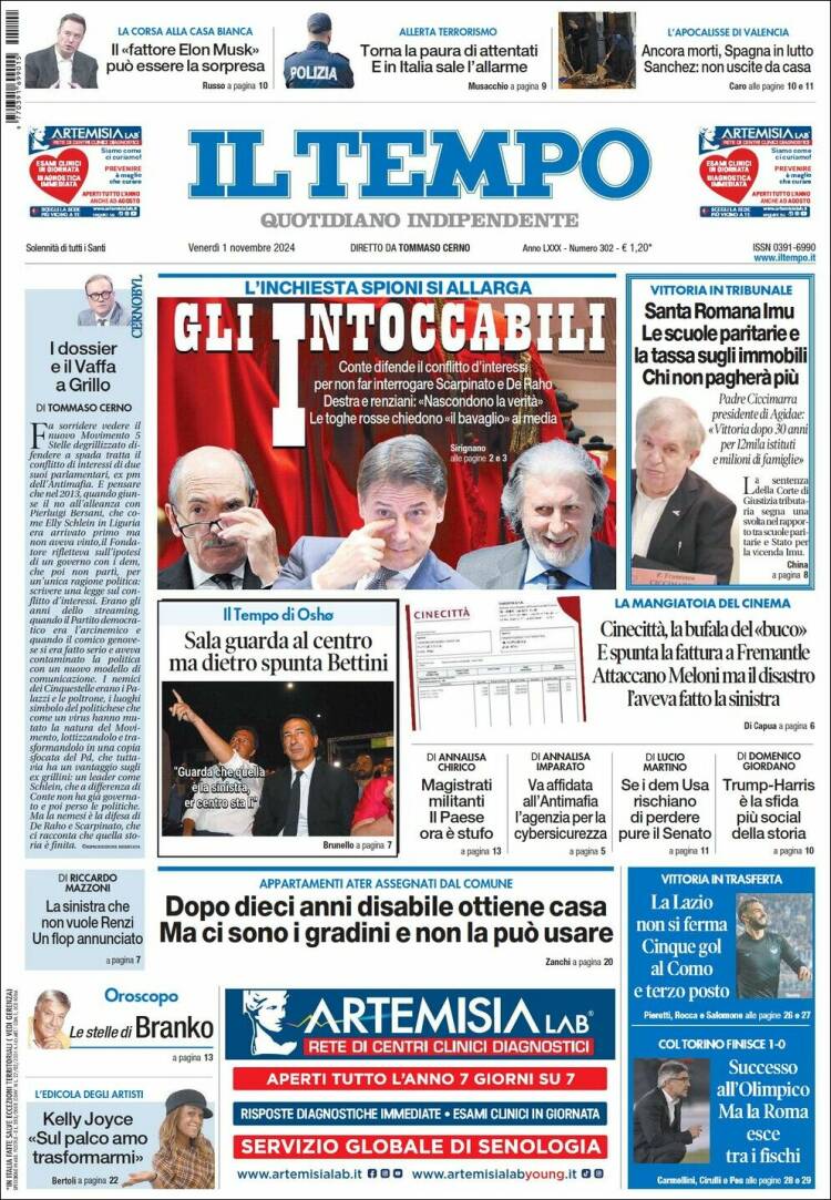 Portada de Il Tempo (Italia)