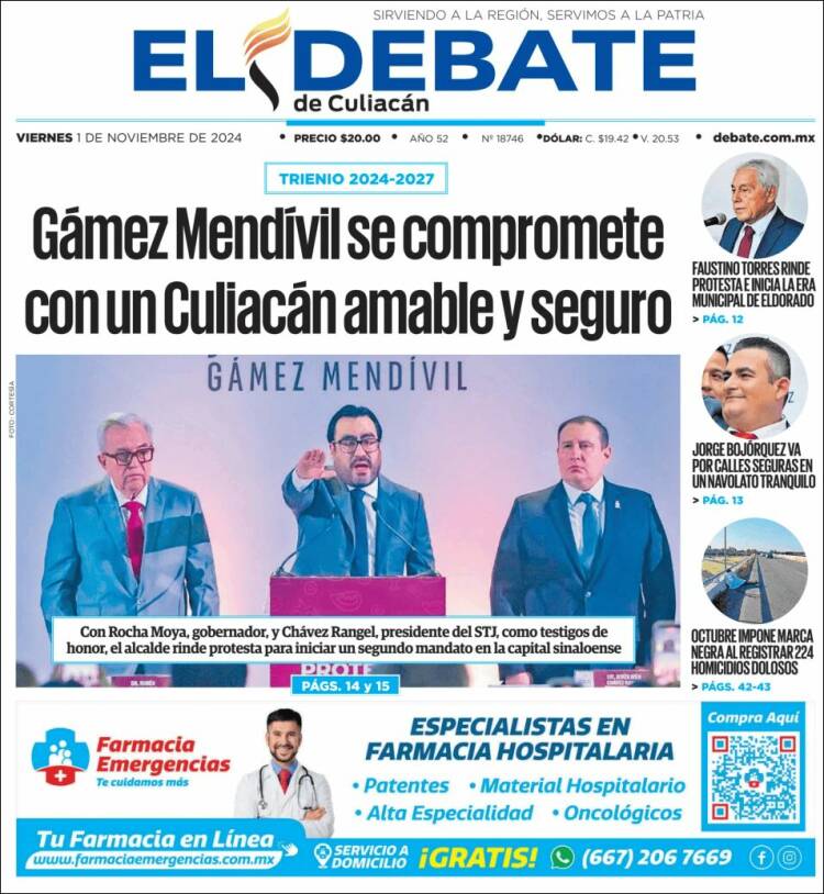 Portada de El Debate de Culiacán (México)