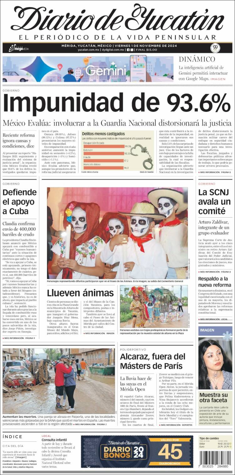 Portada de Diario de Yucatán (México)