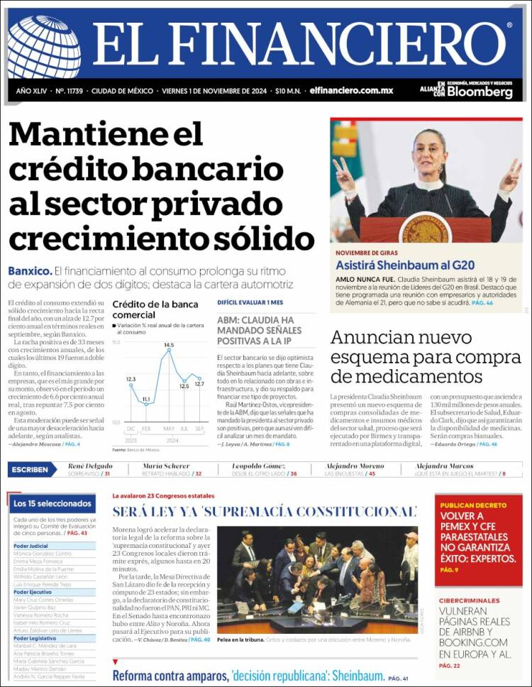 Portada de El Financiero (México)