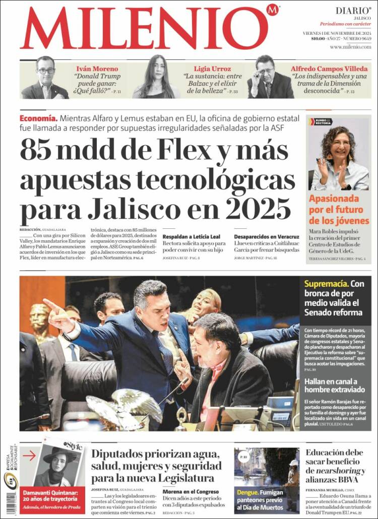 Portada de Milenio - Jalisco (México)