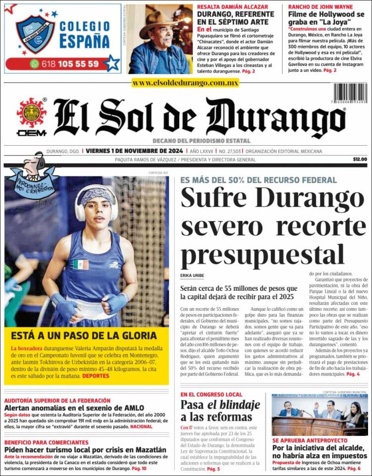 Portada de El Sol de Durango (México)