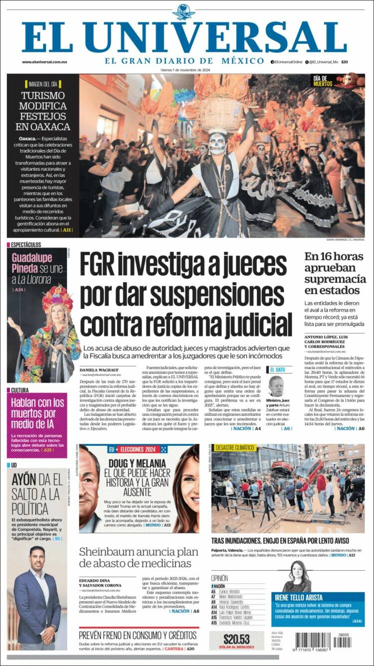 Portada de El Universal (México)