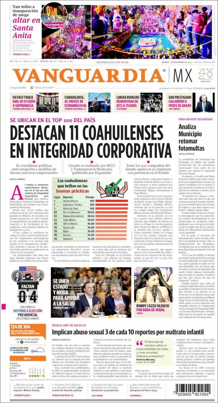 Portada de Vanguardia (México)