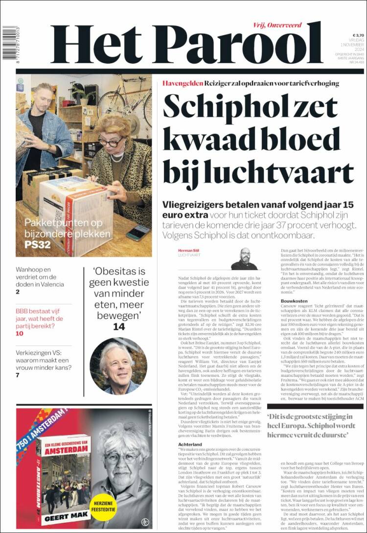 Portada de Het Parool (Pa&iacute;ses Bajos)