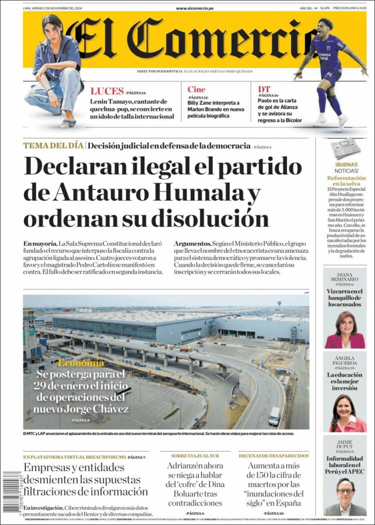 Portada de El Comercio (Per&uacute;)