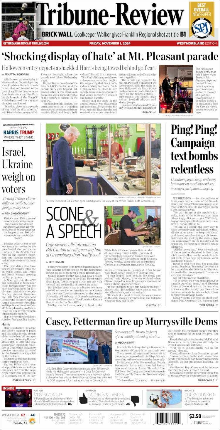 Portada de Tribune-Review (USA)