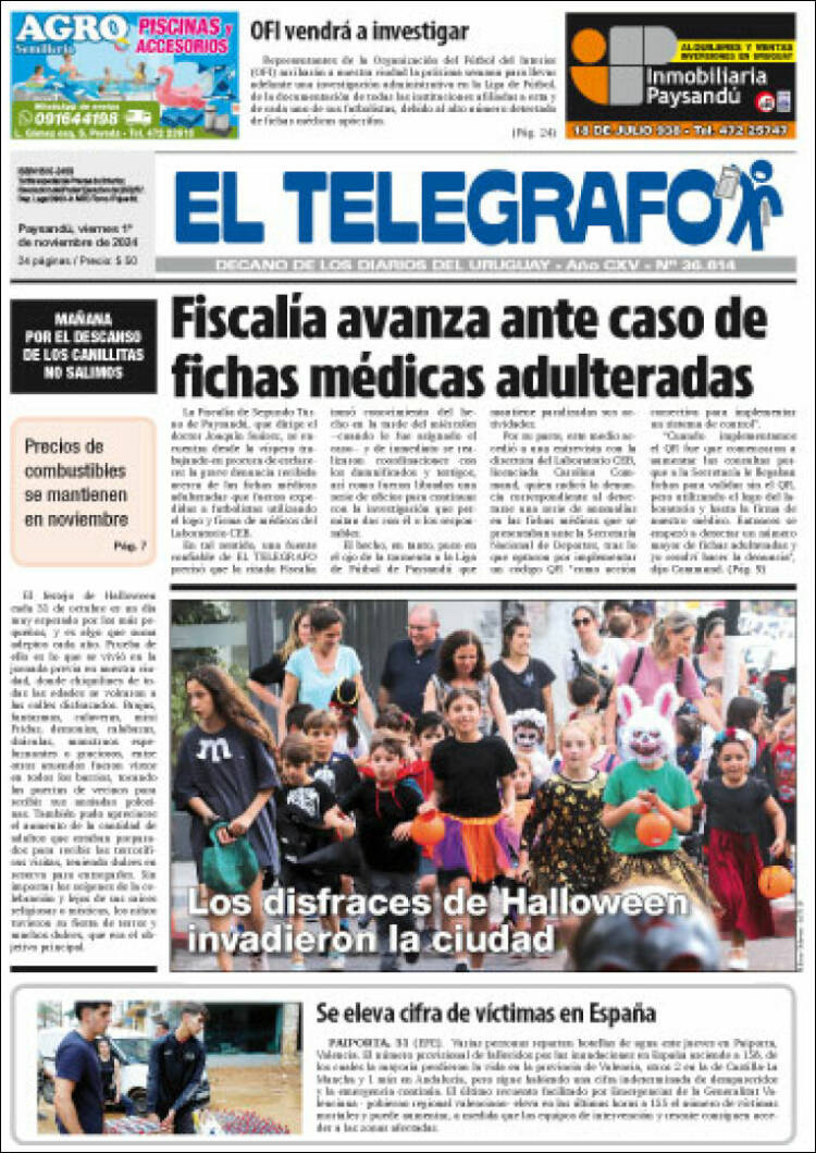Portada de El Telégrafo (Uruguay)