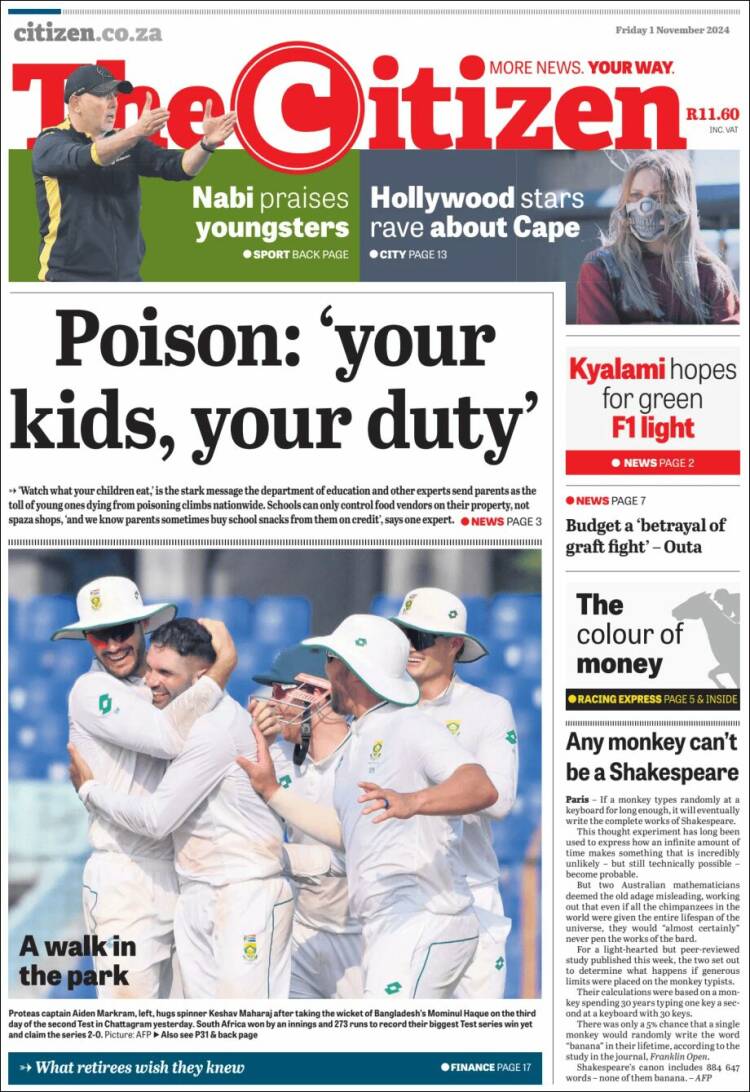 Portada de The Citizen (Sud&aacute;frica)