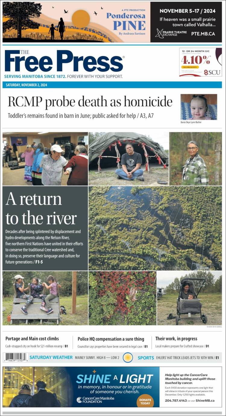 Portada de Winnipeg Free Press (Canadá)