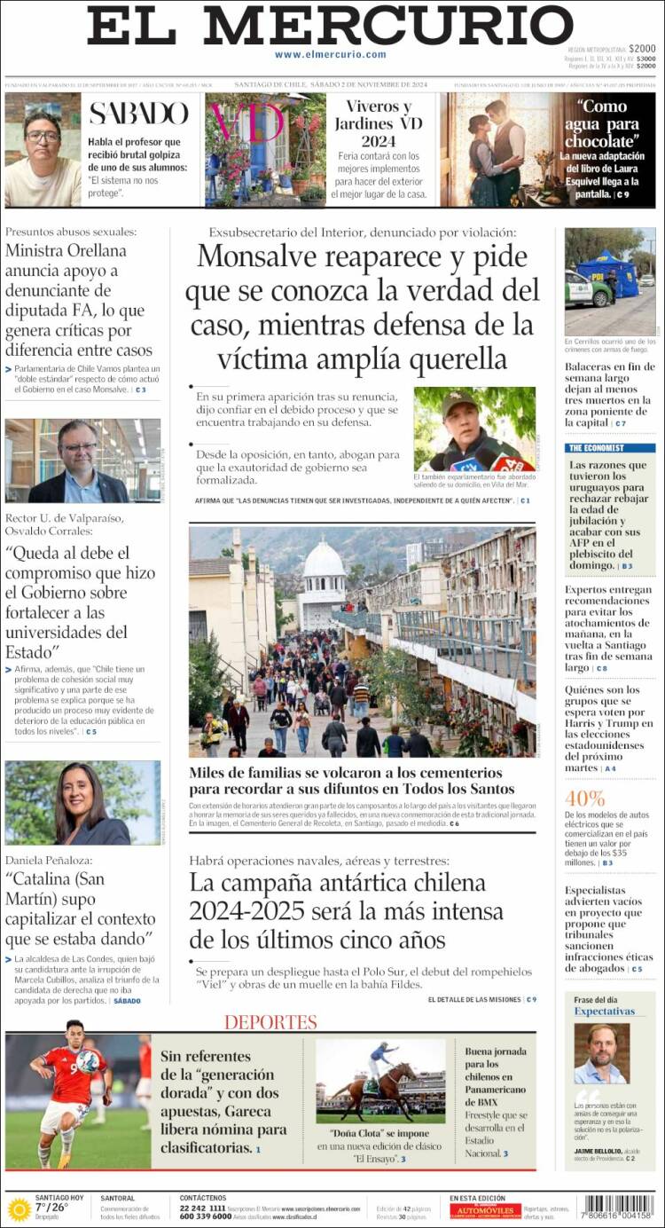 Portada de El Mercurio (Chile)