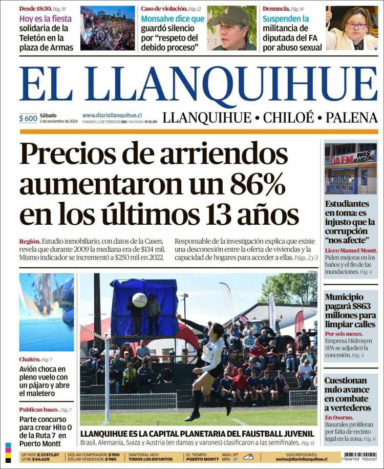 Portada de El Llanquihue (Chile)