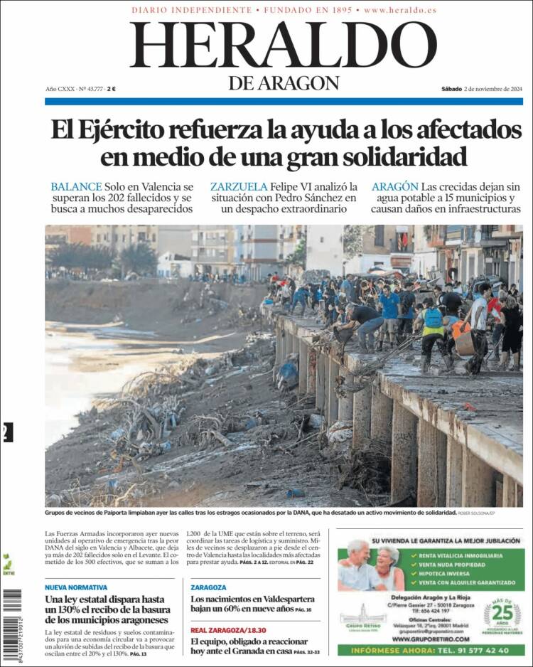 Portada de Heraldo de Aragón (España)