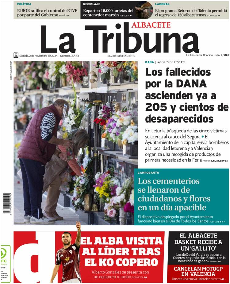 Portada de La Tribuna de Albacete (España)