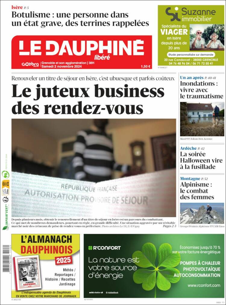 Portada de Le Dauphiné Libéré (Francia)
