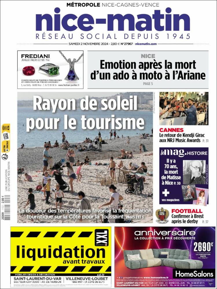 Portada de Nice-Matin (Francia)