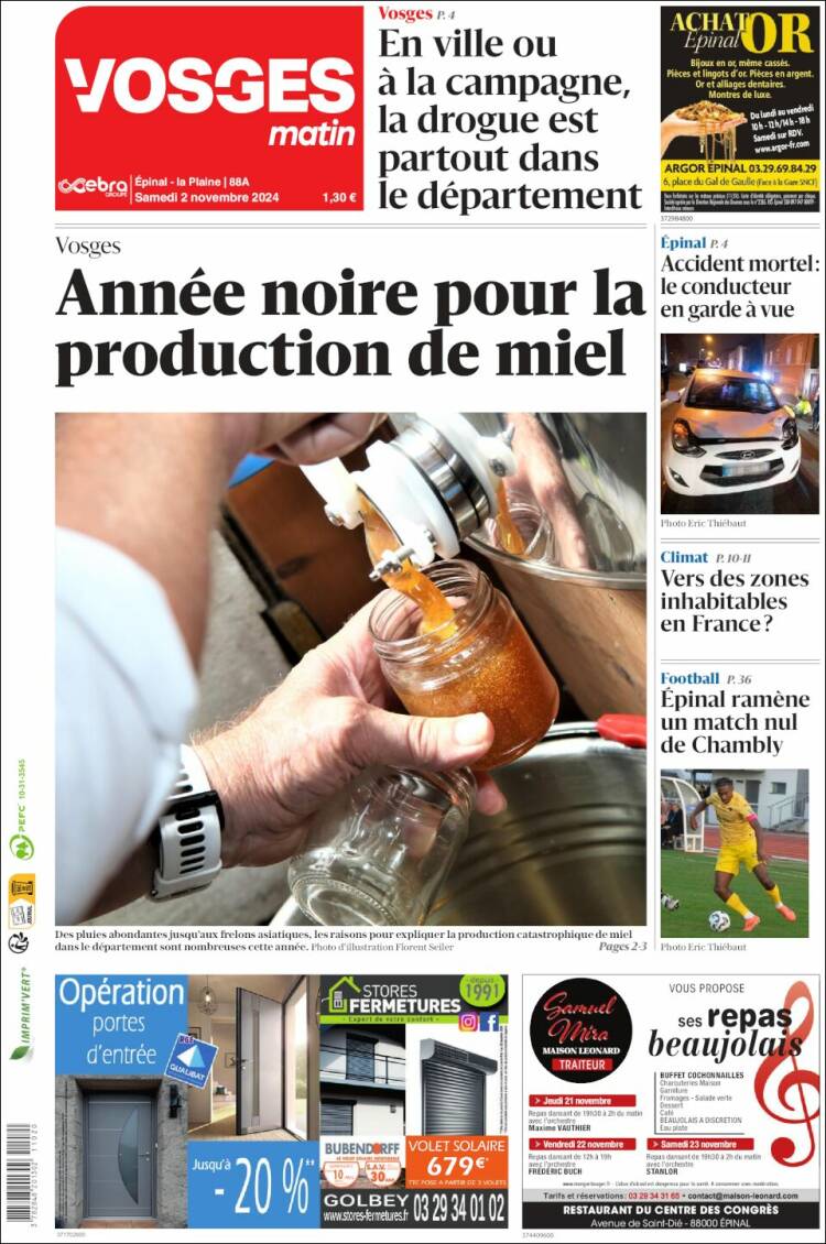 Portada de Vosges Matin (Francia)