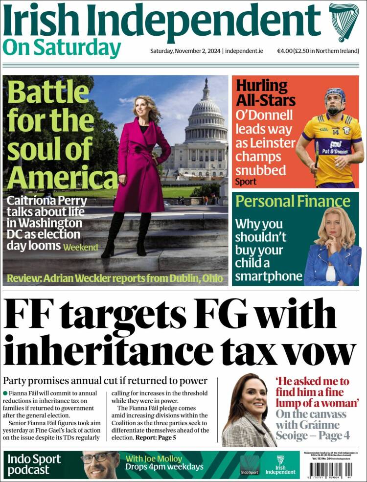 Portada de Irish Independent (Irlanda)