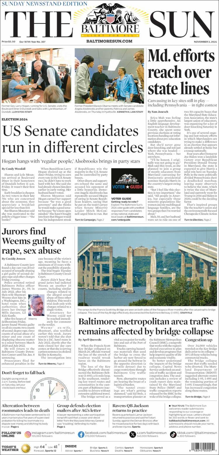 Portada de The Baltimore Sun (USA)