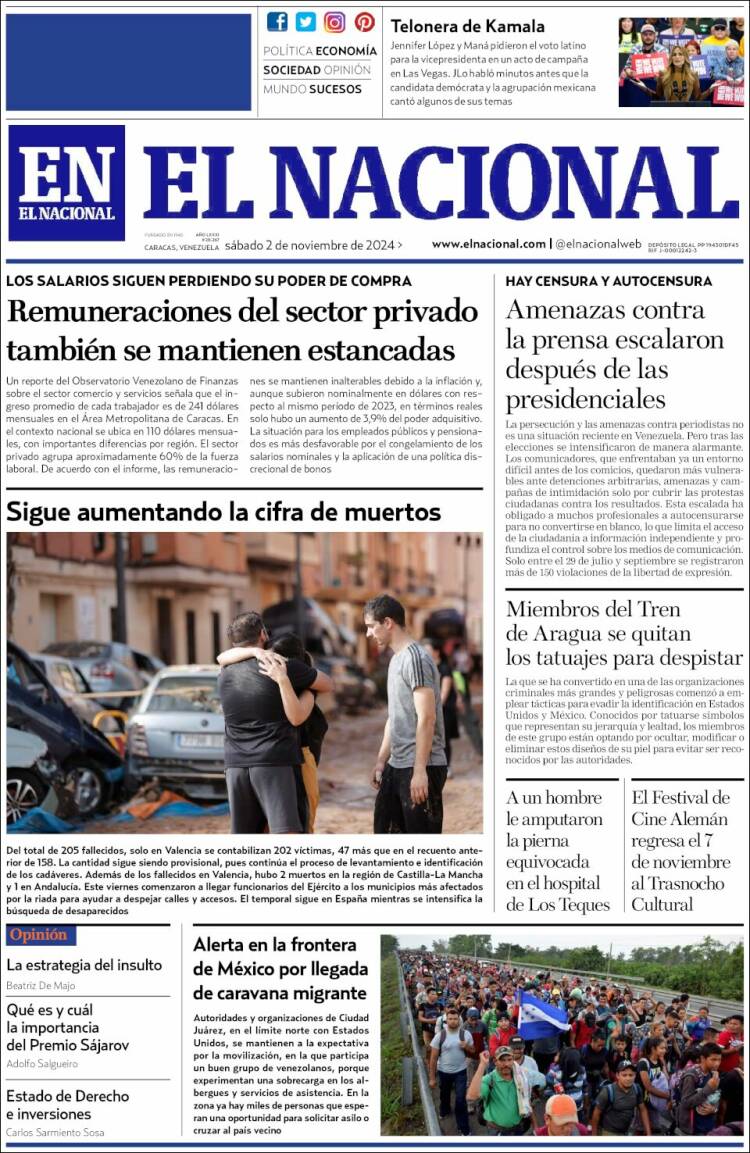 Portada de El Nacional (Venezuela)