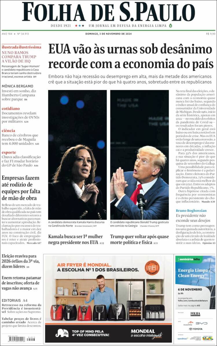 Portada de Folha de São Paulo (Brasil)