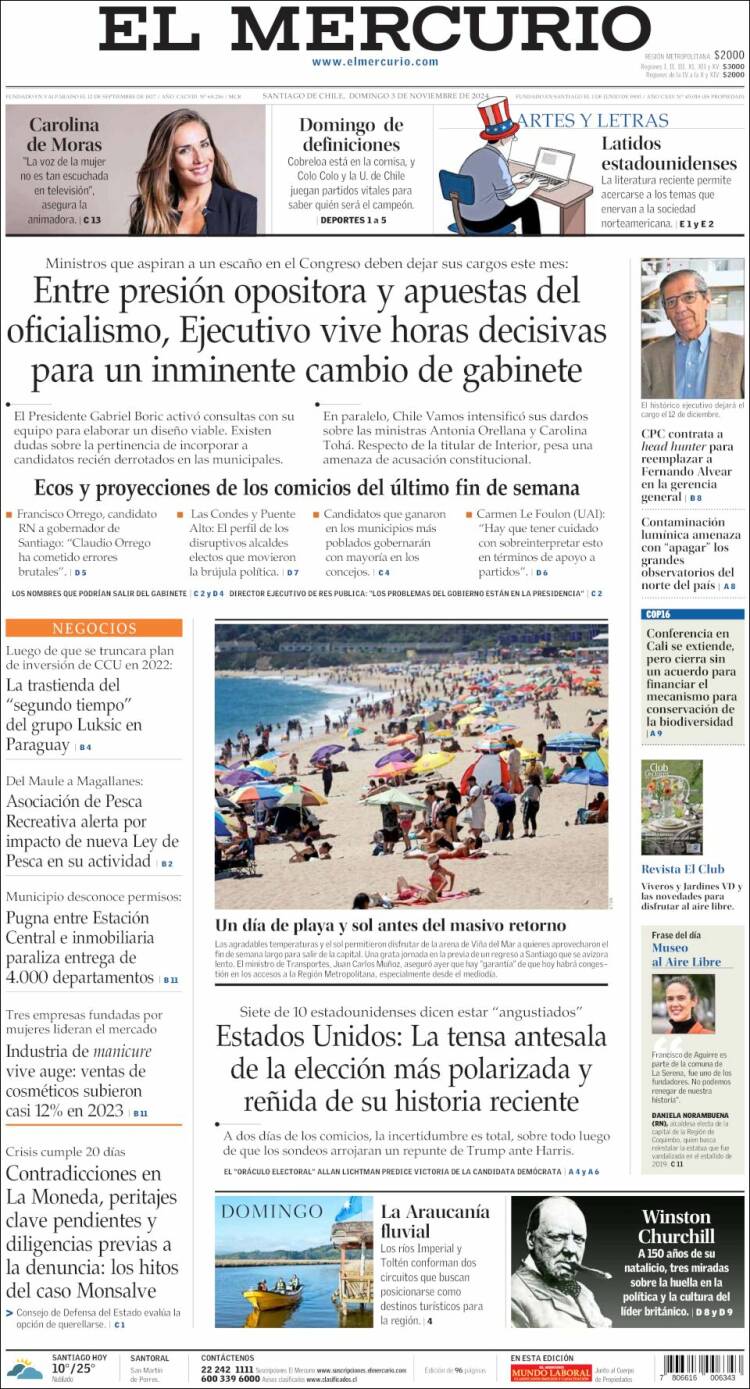 Portada de El Mercurio (Chile)