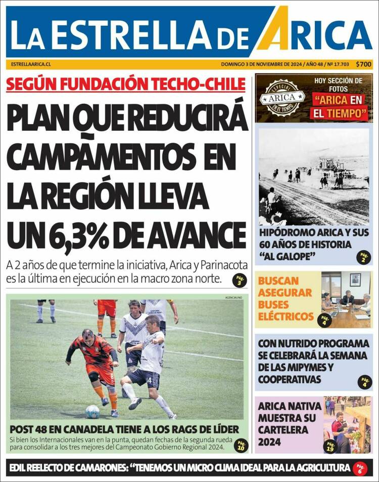 Portada de La Estrella de Arica (Chile)
