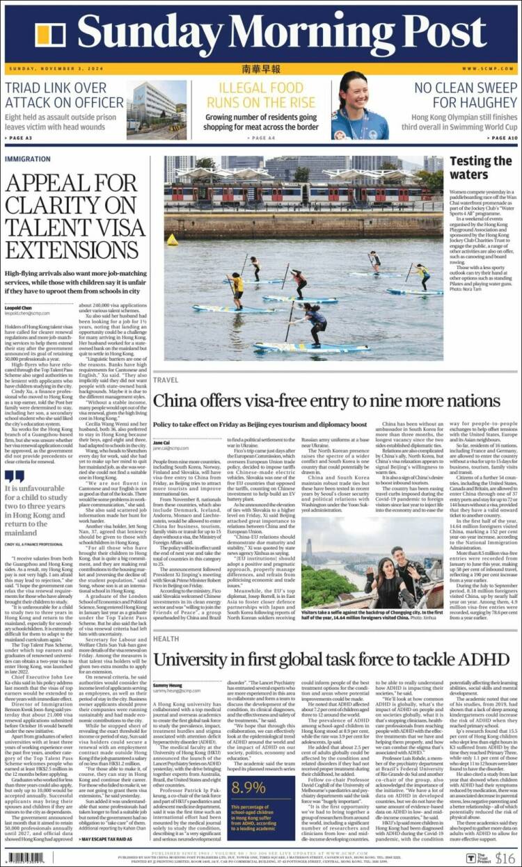 Portada de South China Morning Post (China)