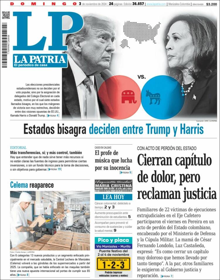 Portada de La Patria (Colombia)