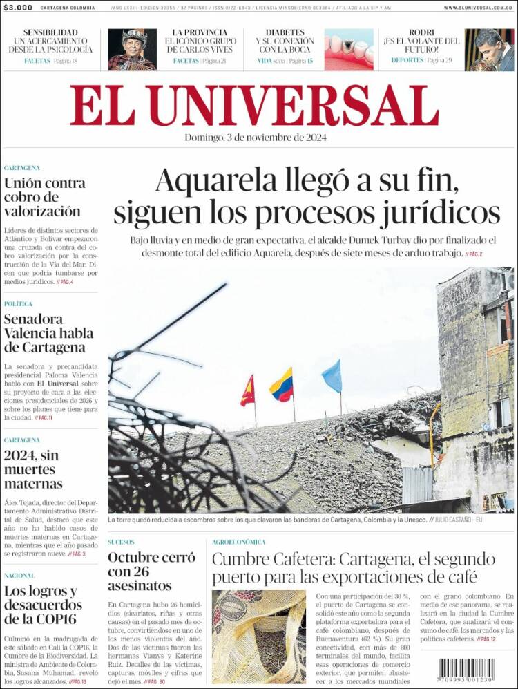 Portada de El Universal (Colombia)