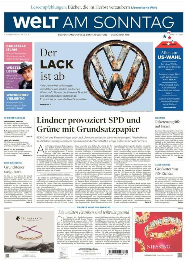 Portada de Die Welt (Alemania)