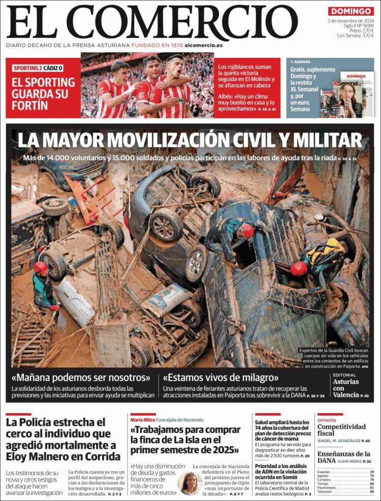 Portada de El Comercio - Gijón (España)