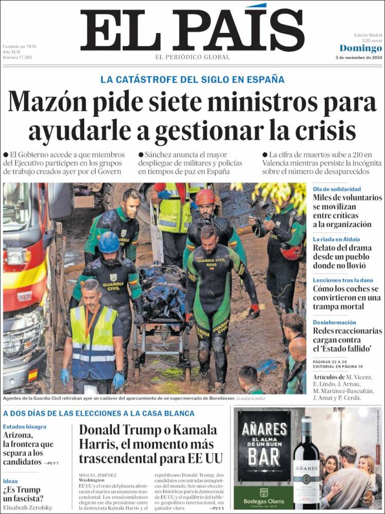 Portada de El País (España)