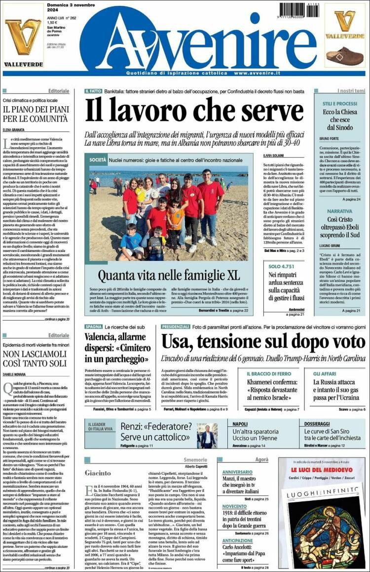 Portada de Avvenire (Italia)