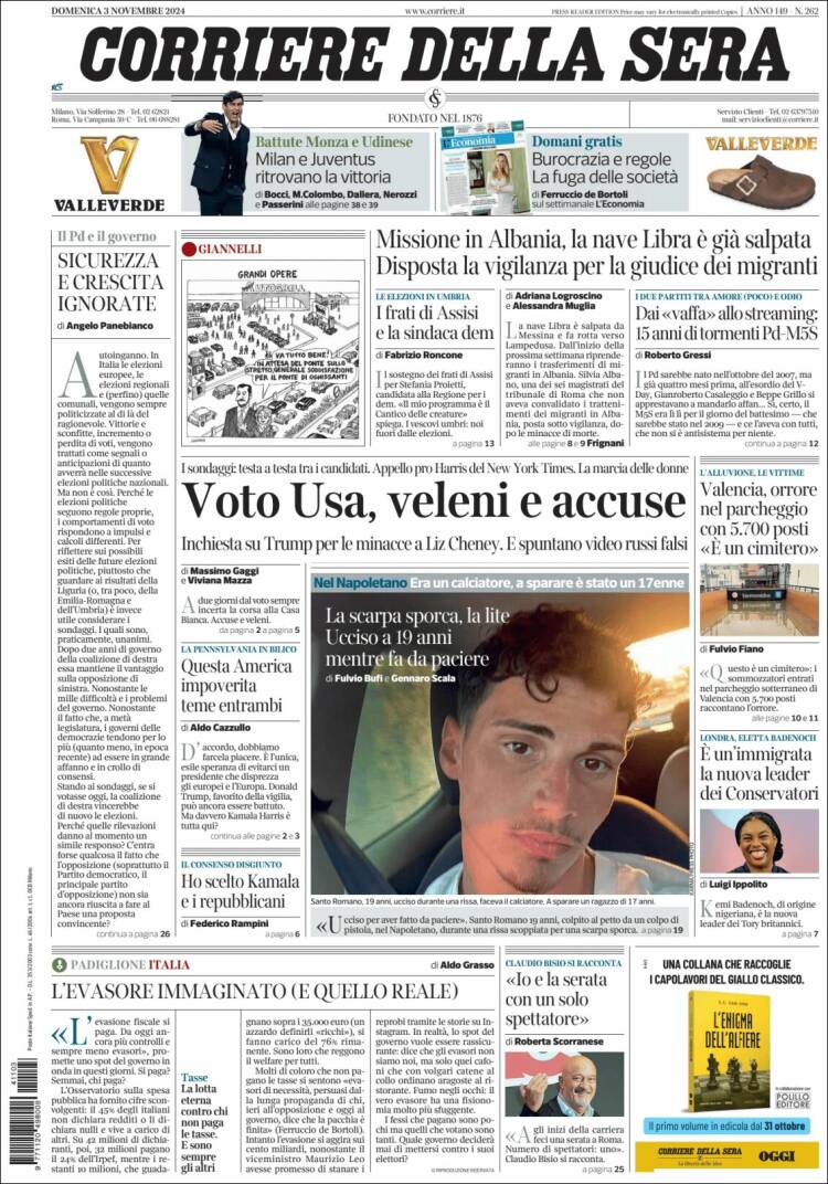 Portada de Corriere della Sera (Italia)