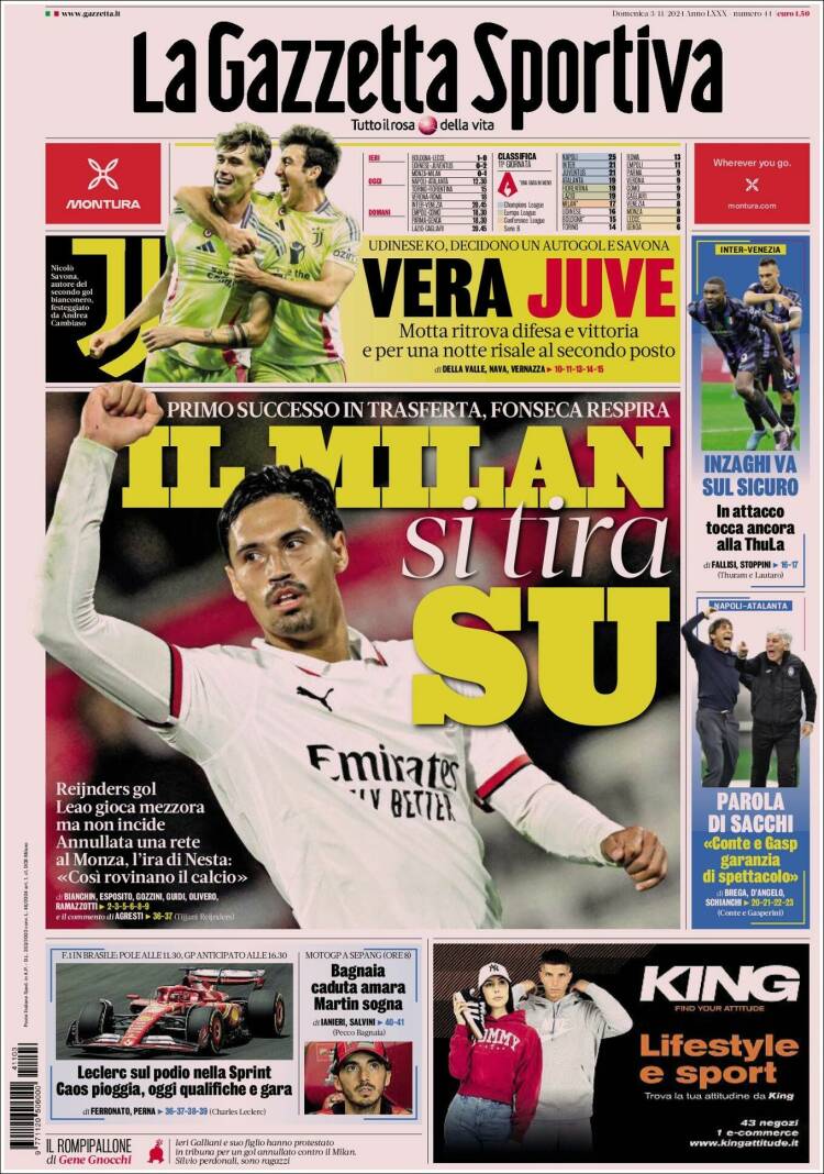 Portada de La Gazzetta dello Sport (Italia)
