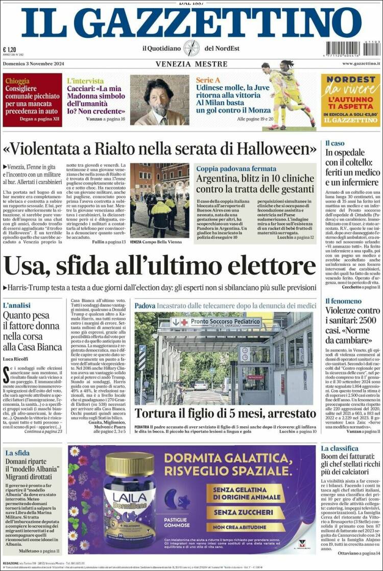 Portada de Il Gazzettino (Italia)