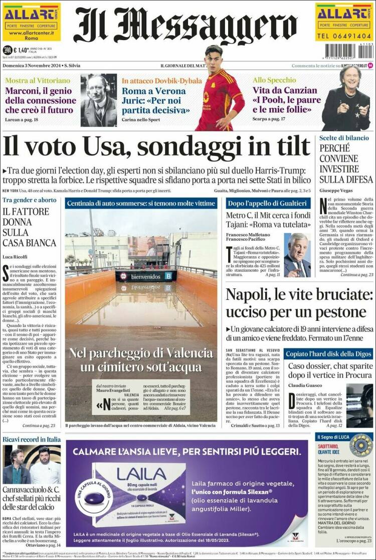 Portada de Il Messaggero (Italia)